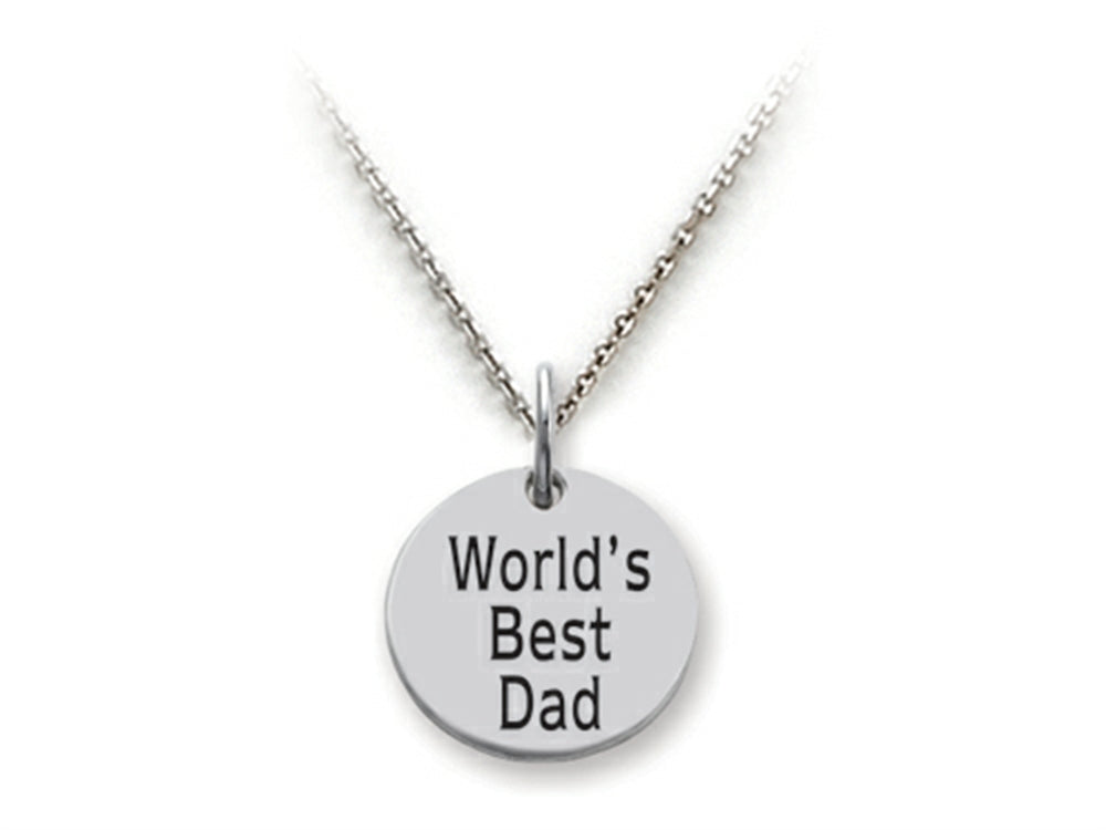 Stellar White 925 Sterling Silver World's Best Dad Disc Pendant Necklace - Chain Included