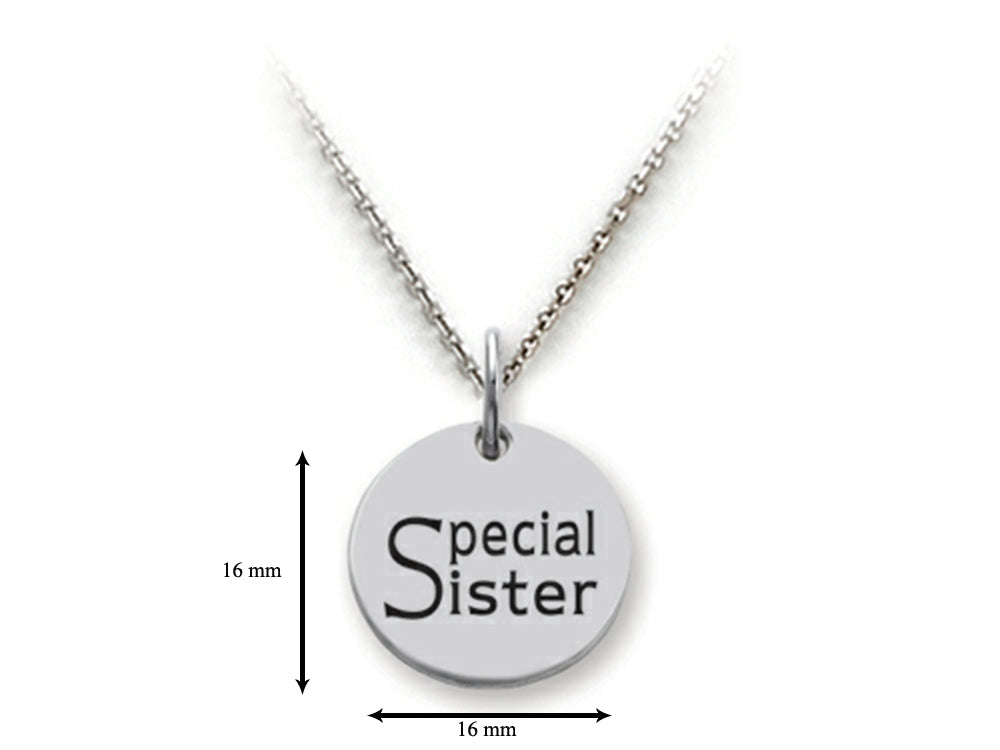 Stellar White 925 Sterling Silver Special Sister Disc Pendant Necklace - Chain Included