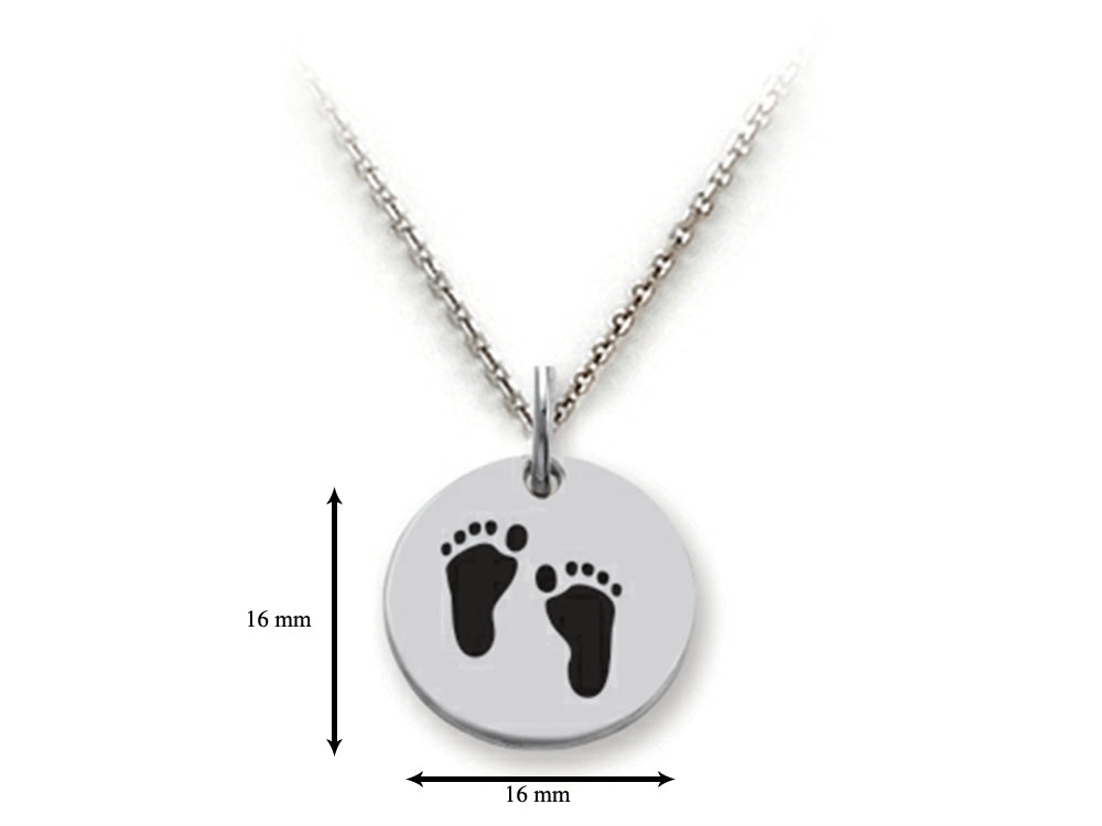 Stellar White 925 Sterling Silver Footprints Disc Pendant Necklace - Chain Included
