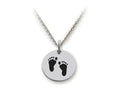 Stellar White 925 Sterling Silver Footprints Disc Pendant Necklace - Chain Included