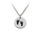 Stellar White 925 Sterling Silver Footprints Disc Pendant Necklace - Chain Included