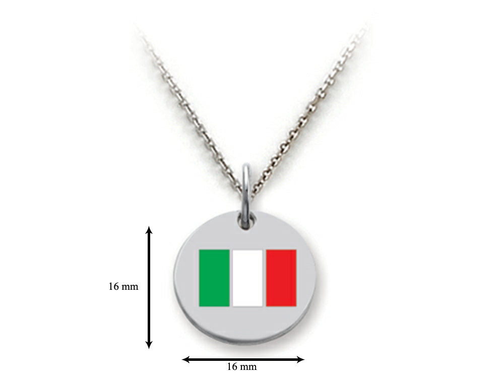 Stellar White 925 Sterling Silver Italy Flag Disc Pendant Necklace - Chain Included