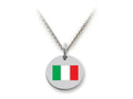 Stellar White 925 Sterling Silver Italy Flag Disc Pendant Necklace - Chain Included