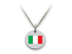 Stellar White 925 Sterling Silver Italy Flag Disc Pendant Necklace - Chain Included