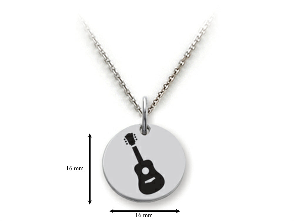 Stellar White 925 Sterling Silver Guitar Disc Pendant Necklace - Chain Included
