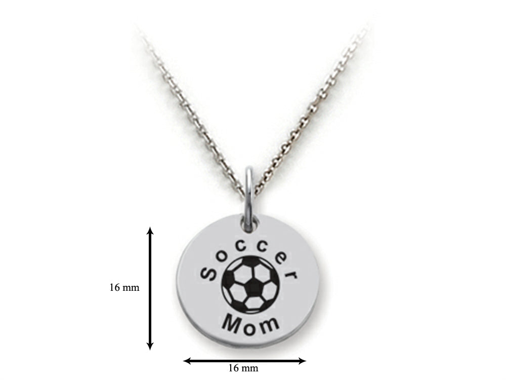 Stellar White 925 Sterling Silver Soccer Mom Disc Pendant Necklace - Chain Included