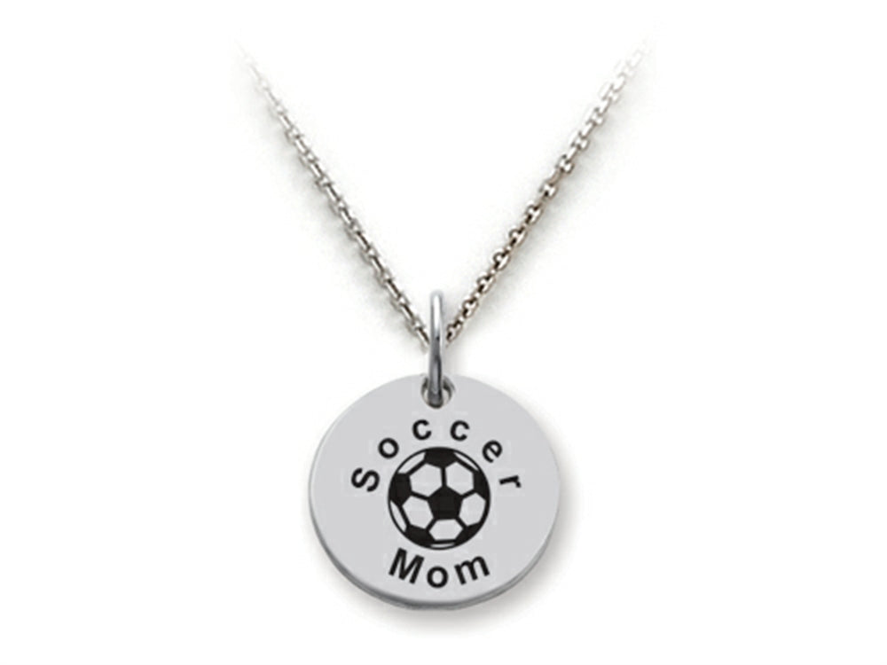 Stellar White 925 Sterling Silver Soccer Mom Disc Pendant Necklace - Chain Included