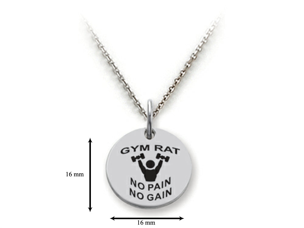 Stellar White 925 Sterling Silver Gym Rat Disc Pendant Necklace - Chain Included