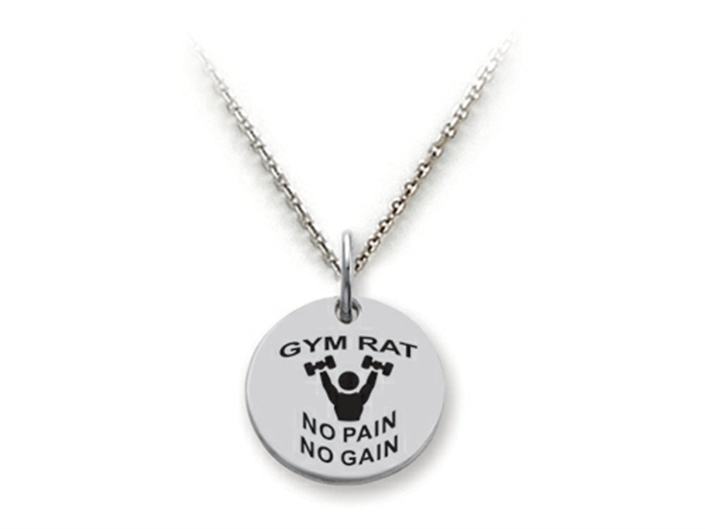 Stellar White 925 Sterling Silver Gym Rat Disc Pendant Necklace - Chain Included