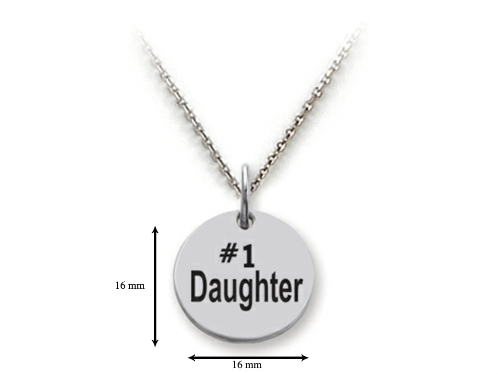 Stellar White 925 Sterling Silver #1 Daughter Disc Pendant Necklace - Chain Included