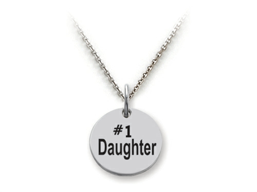Stellar White 925 Sterling Silver #1 Daughter Disc Pendant Necklace - Chain Included
