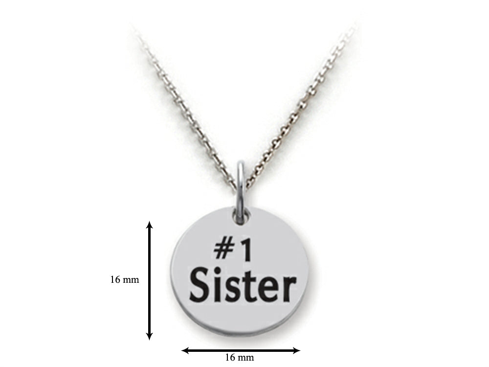 Stellar White 925 Sterling Silver #1 Sister Disc Pendant Necklace - Chain Included