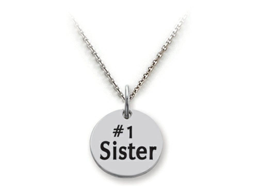 Stellar White 925 Sterling Silver #1 Sister Disc Pendant Necklace - Chain Included
