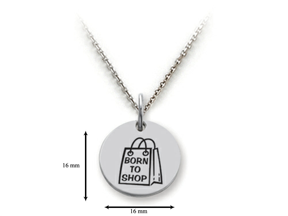 Stellar White 925 Sterling Silver Born To Shop Disc Pendant Necklace - Chain Included
