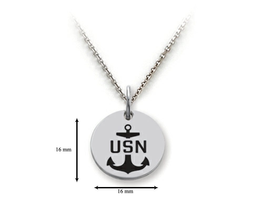 Stellar White 925 Sterling Silver USN Disc Pendant Necklace - Chain Included