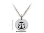 Stellar White 925 Sterling Silver USN Disc Pendant Necklace - Chain Included