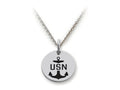 Stellar White 925 Sterling Silver USN Disc Pendant Necklace - Chain Included