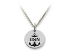 Stellar White 925 Sterling Silver USN Disc Pendant Necklace - Chain Included
