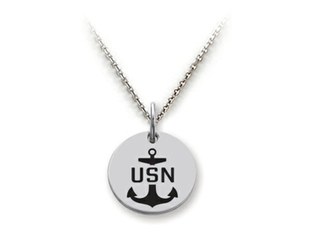 Stellar White 925 Sterling Silver USN Disc Pendant Necklace - Chain Included