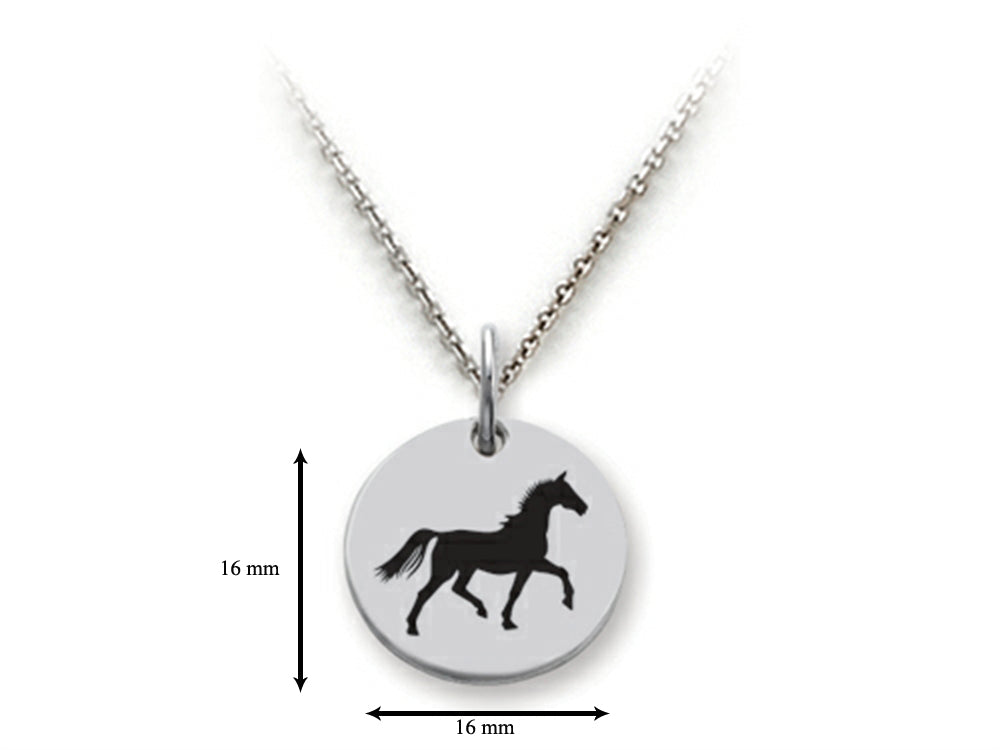 Stellar White 925 Sterling Silver Horse Disc Pendant Necklace - Chain Included