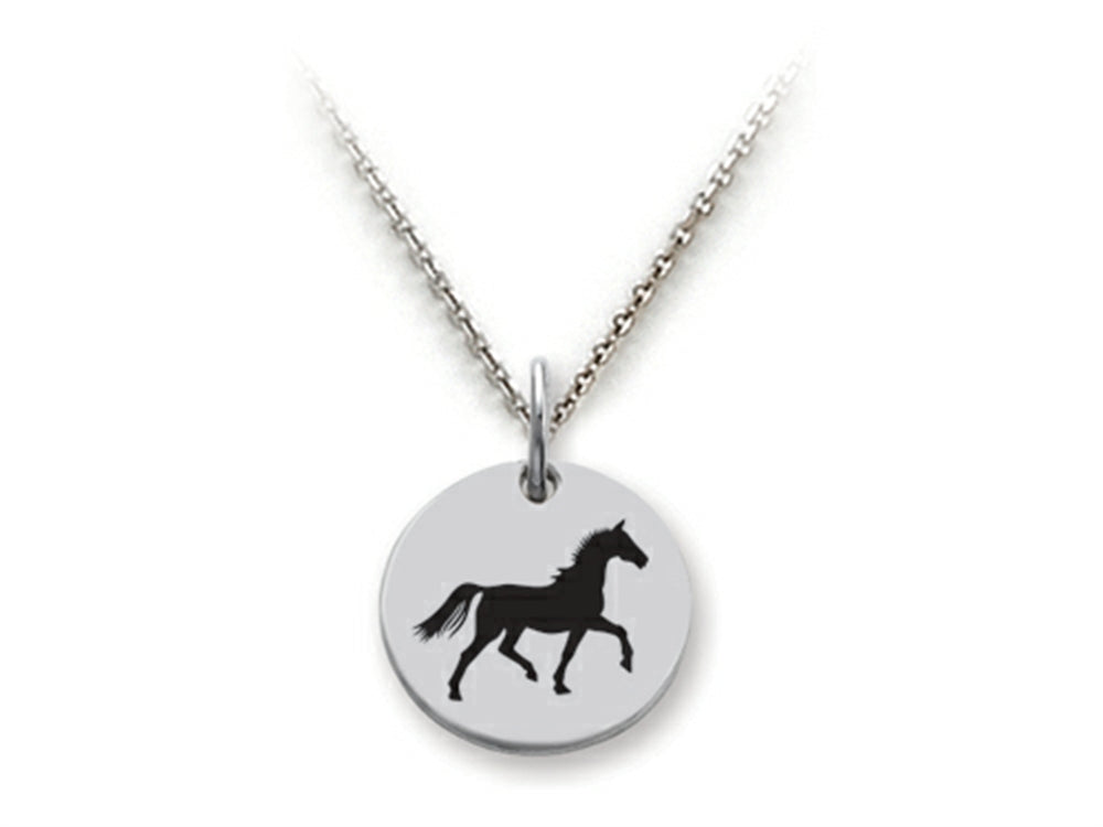 Stellar White 925 Sterling Silver Horse Disc Pendant Necklace - Chain Included
