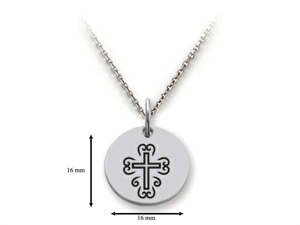 Stellar White 925 Sterling Silver Cross Ornate Disc Pendant Necklace - Chain Included