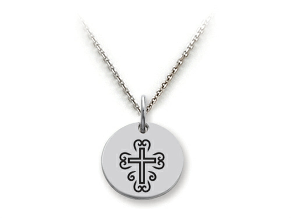 Stellar White 925 Sterling Silver Cross Ornate Disc Pendant Necklace - Chain Included