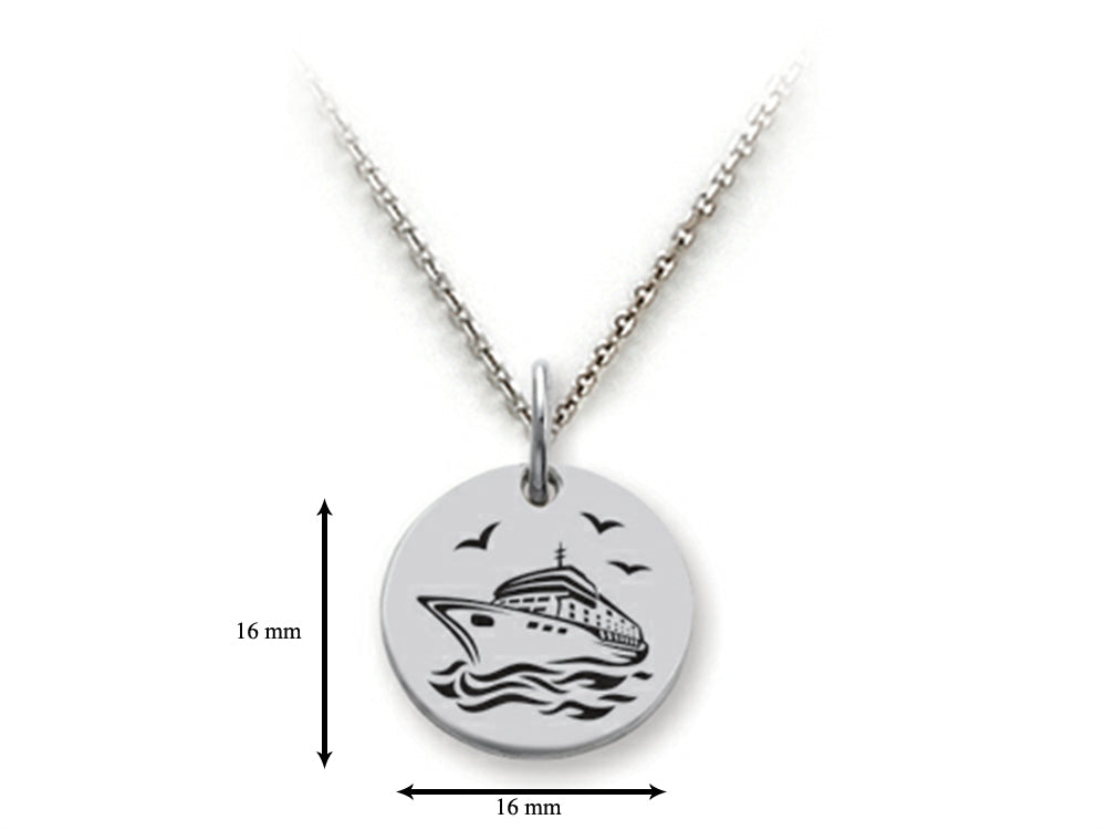 Stellar White 925 Sterling Silver Cruise Ship Disc Pendant Necklace - Chain Included