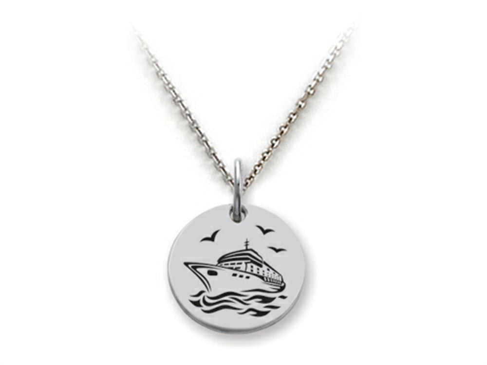 Stellar White 925 Sterling Silver Cruise Ship Disc Pendant Necklace - Chain Included