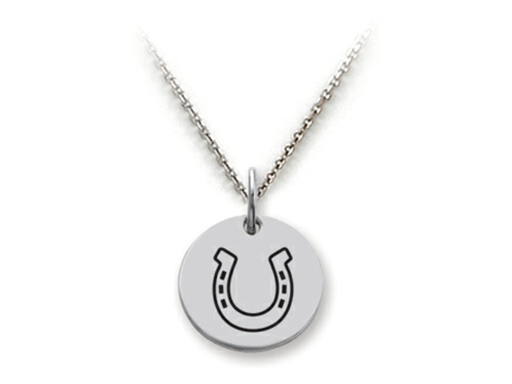 Stellar White 925 Sterling Silver Horseshoe Disc Pendant Necklace - Chain Included