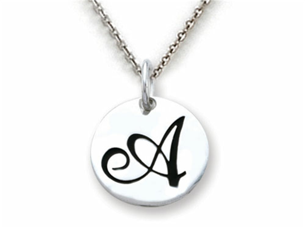 Stellar White 925 Sterling Silver Initial A Personalized Alphabet Disc Pendant Necklace Chain Included