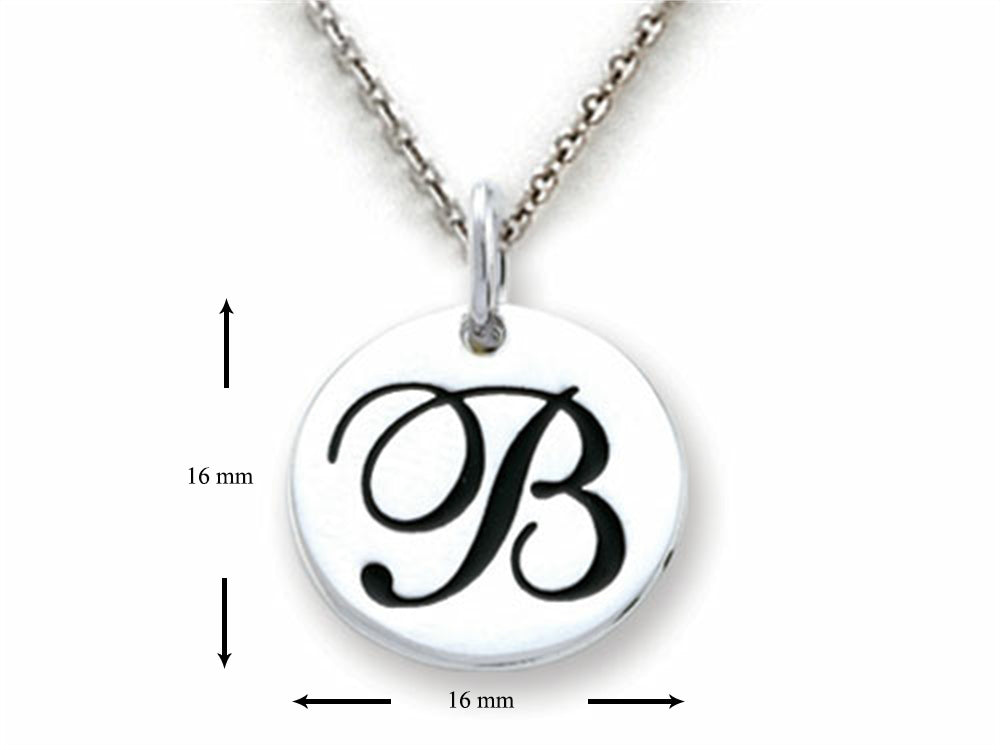 Stellar White 925 Sterling Silver Initial B Personalized Alphabet Disc Pendant Necklace Chain Included