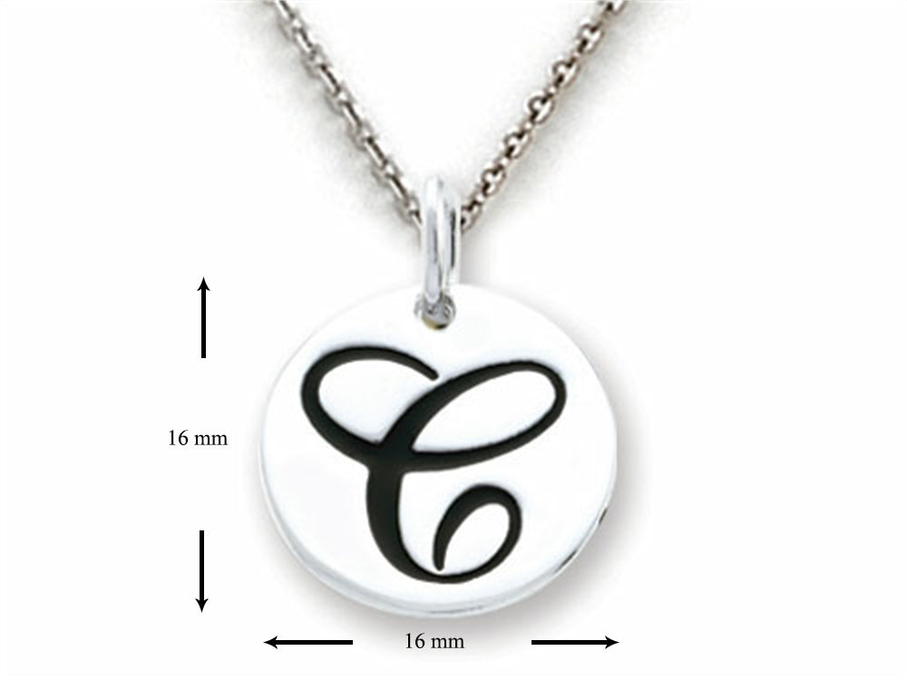 Stellar White 925 Sterling Silver Initial C Personalized Alphabet Disc Pendant Necklace Chain Included