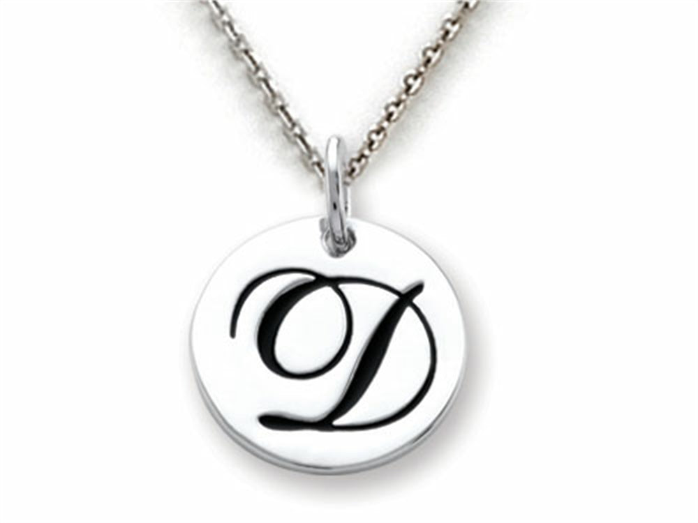 Stellar White 925 Sterling Silver Initial D Personalized Alphabet Disc Pendant Necklace Chain Included
