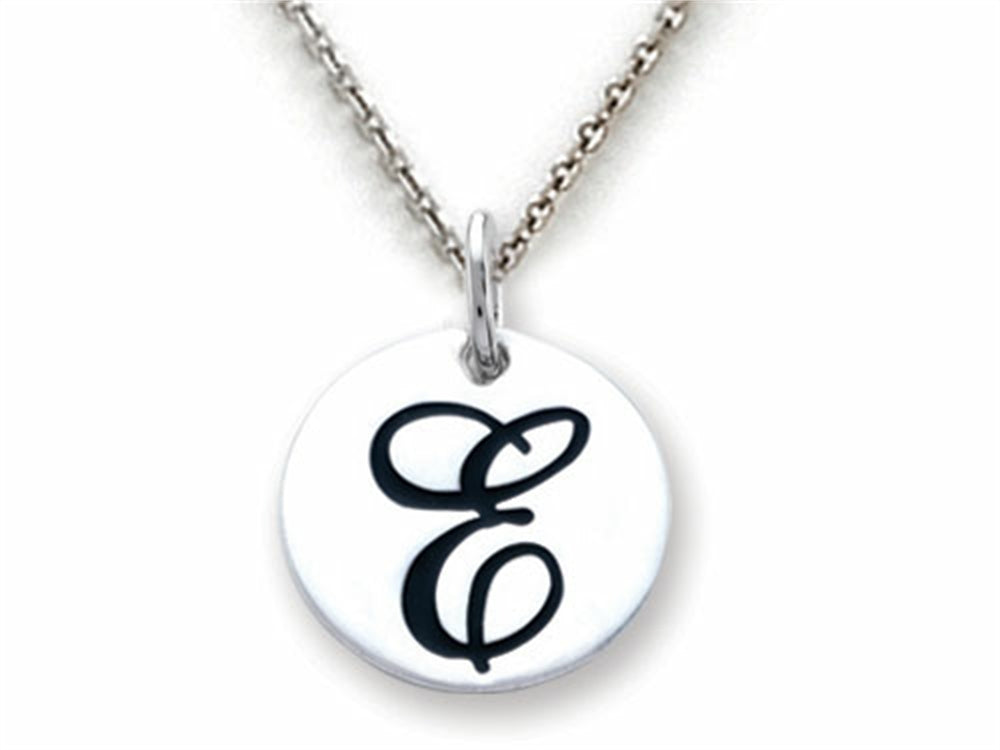Stellar White 925 Sterling Silver Initial E Personalized Alphabet Disc Pendant Necklace Chain Included