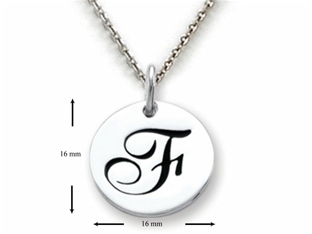 Stellar White 925 Sterling Silver Initial F Personalized Alphabet Disc Pendant Necklace Chain Included