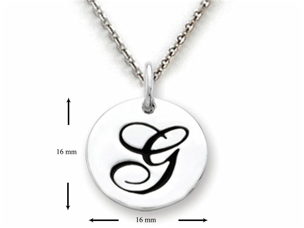 Stellar White 925 Sterling Silver Initial G Personalized Alphabet Disc Pendant Necklace Chain Included
