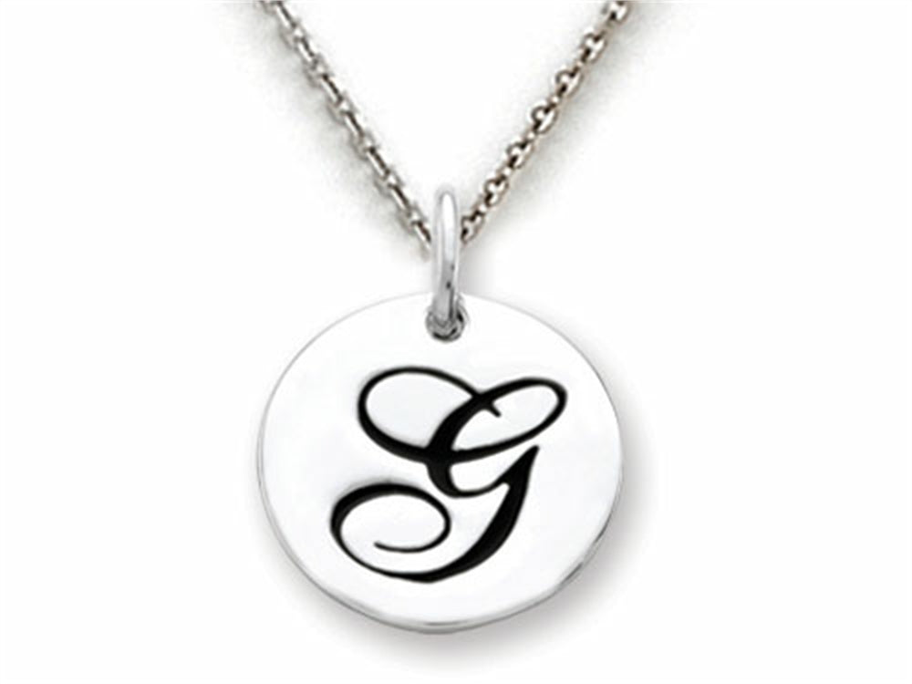 Stellar White 925 Sterling Silver Initial G Personalized Alphabet Disc Pendant Necklace Chain Included