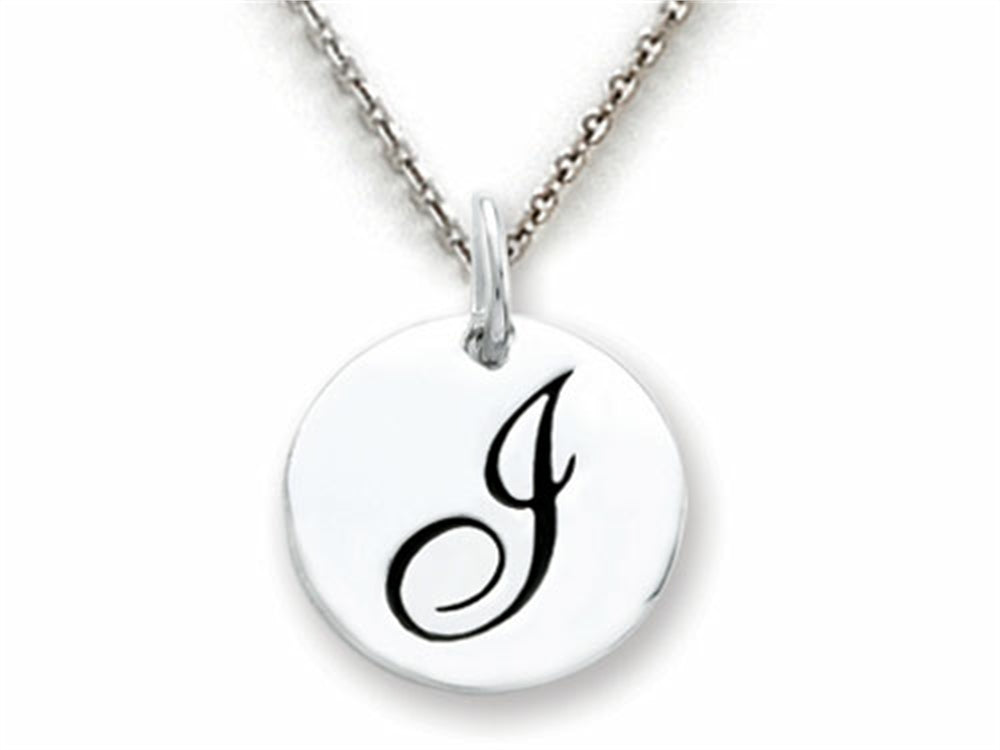Stellar White 925 Sterling Silver Initial I Personalized Alphabet Disc Pendant Necklace Chain Included