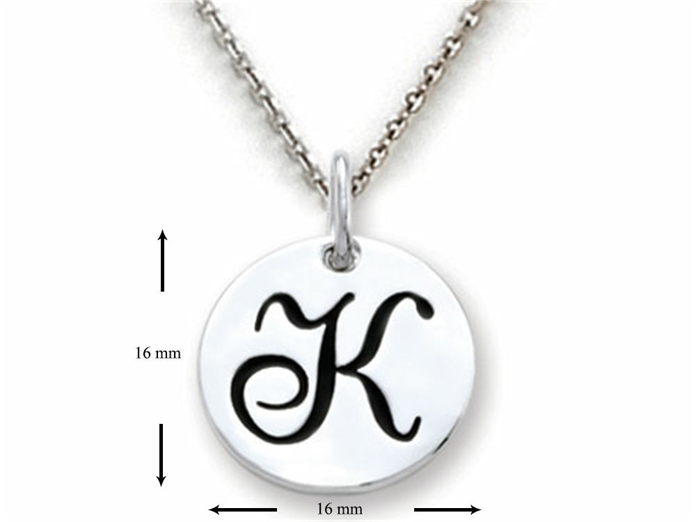 Stellar White 925 Sterling Silver Initial K Personalized Alphabet Disc Pendant Necklace Chain Included