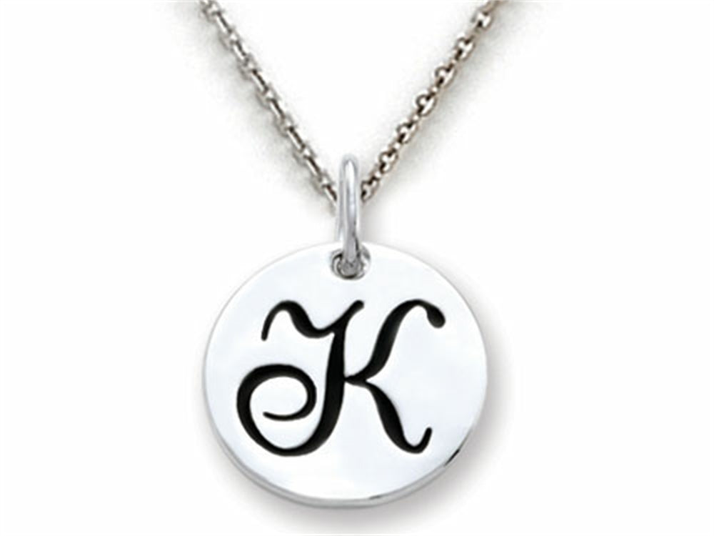 Stellar White 925 Sterling Silver Initial K Personalized Alphabet Disc Pendant Necklace Chain Included
