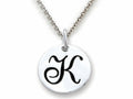Stellar White 925 Sterling Silver Initial K Personalized Alphabet Disc Pendant Necklace Chain Included