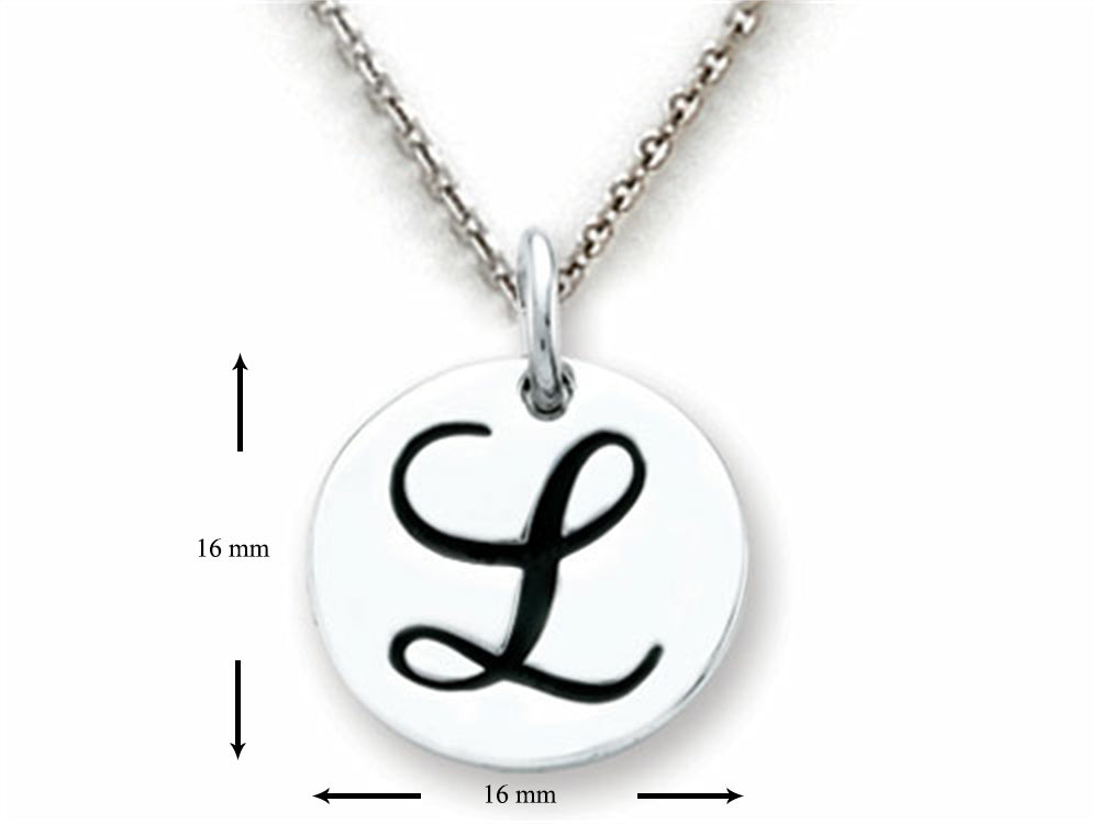Stellar White 925 Sterling Silver Initial L Personalized Alphabet Disc Pendant Necklace Chain Included