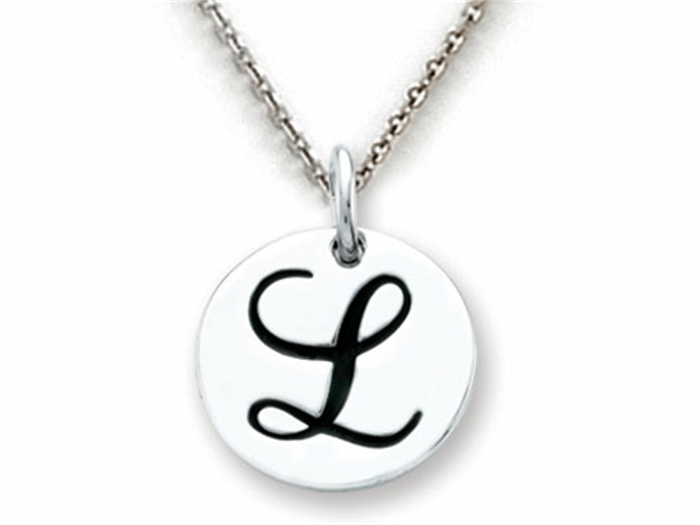 Stellar White 925 Sterling Silver Initial L Personalized Alphabet Disc Pendant Necklace Chain Included
