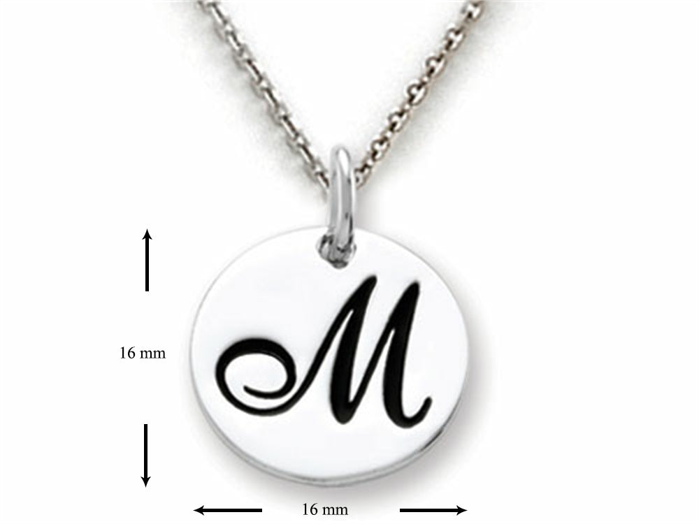 Stellar White 925 Sterling Silver Initial M Personalized Alphabet Disc Pendant Necklace Chain Included