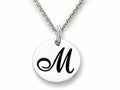 Stellar White 925 Sterling Silver Initial M Personalized Alphabet Disc Pendant Necklace Chain Included