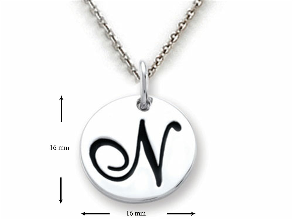 Stellar White 925 Sterling Silver Initial N Personalized Alphabet Disc Pendant Necklace Chain Included