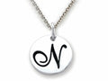 Stellar White 925 Sterling Silver Initial N Personalized Alphabet Disc Pendant Necklace Chain Included