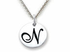 Stellar White 925 Sterling Silver Initial N Personalized Alphabet Disc Pendant Necklace Chain Included