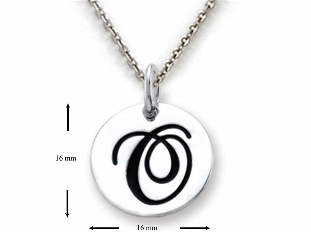 Stellar White 925 Sterling Silver Initial O Personalized Alphabet Disc Pendant Necklace Chain Included